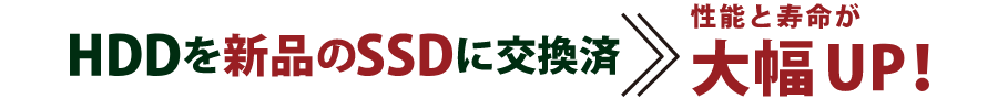 HDDを新品のSSDに交換済み。性能と寿命が大幅UP